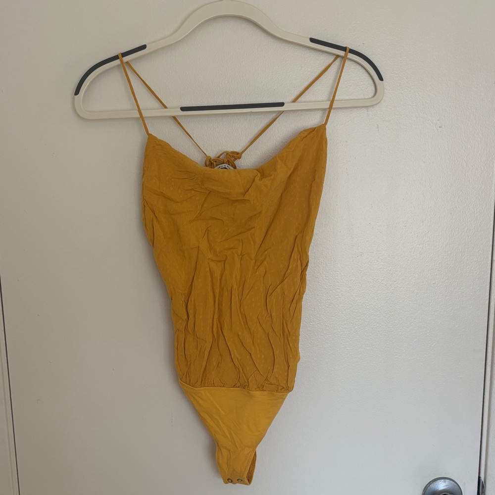 Abercrombie & Fitch Yellow Tie Strap Bodysuit - Cowl Neck